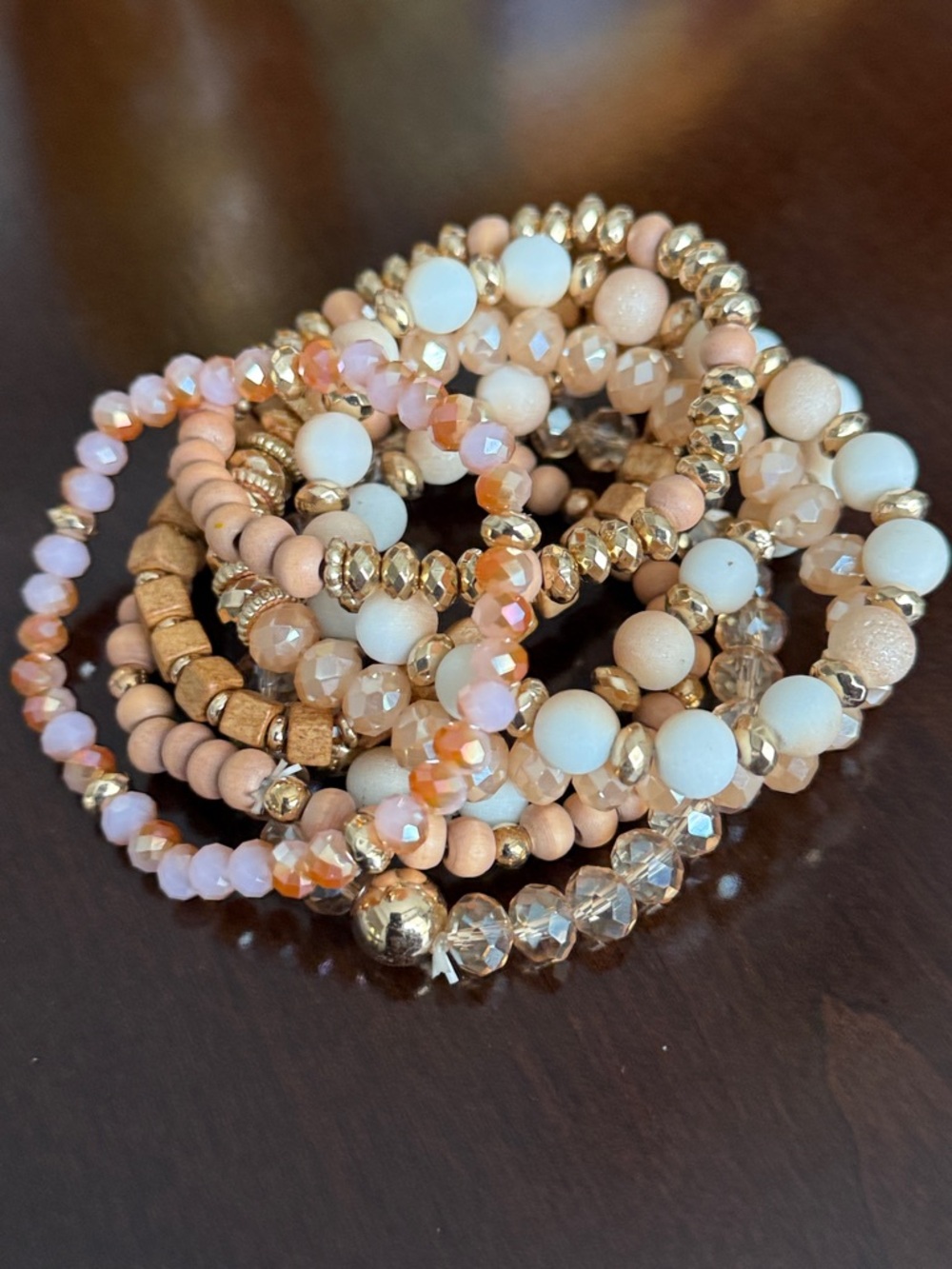 Neutral Multi-Stack Beaded Bracelet Set - Gold Accent - Picture 5 of 5